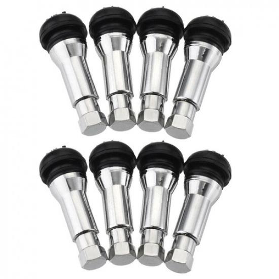 8PCS TR414 Chrome Tubeless Snap In Wheel Tire Valve Stems Rubber Dust Caps New