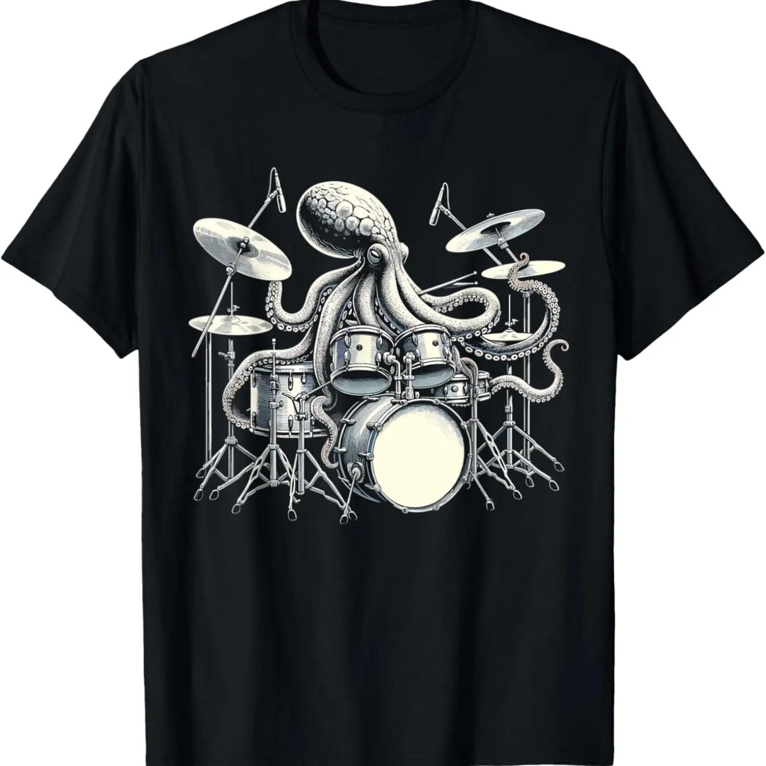 Octopus Playing Drums Drummer T-Shirt S чёрный