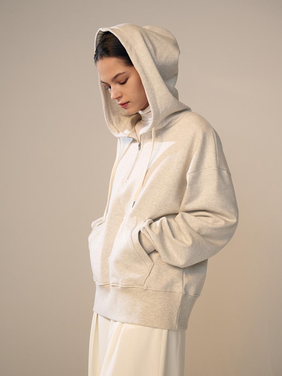 Tosae Zip-Up Hoodie Sweatshirt Oatmeal Oatmeal/Free