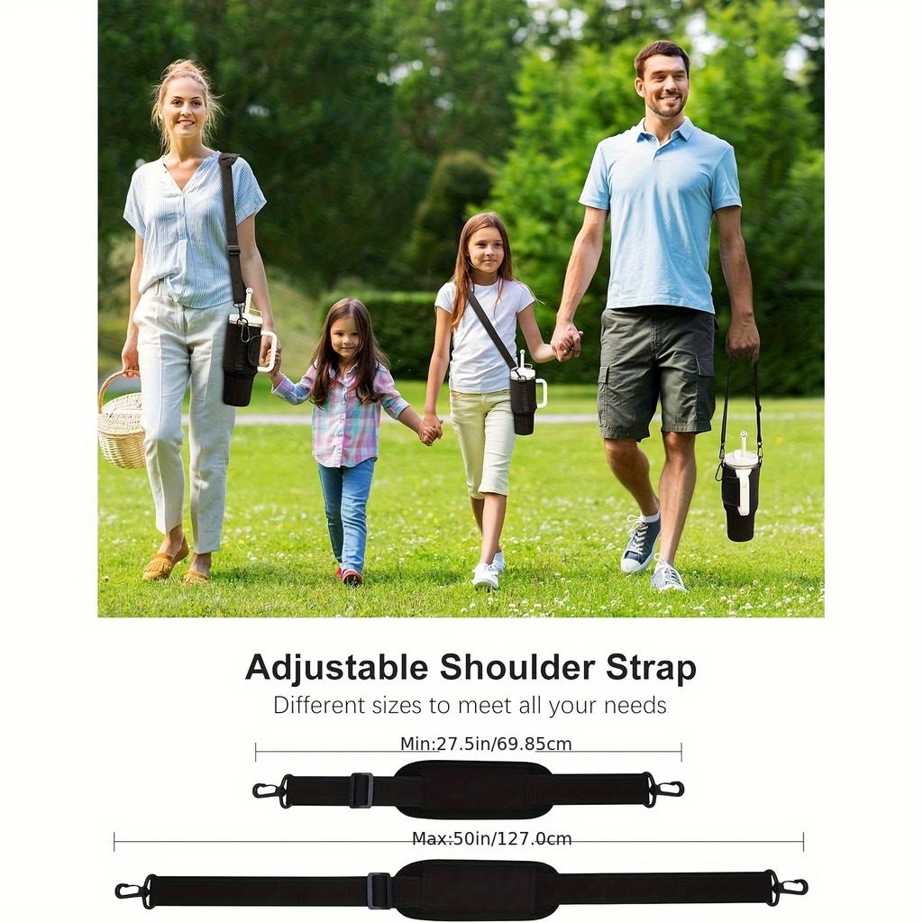 Neoprene Tumbler Carrier for 40/30 Oz, Water Pouch, Adjustable Strap & Safety Buckle. Black, Ideal for Hiking, Travel & Camping.