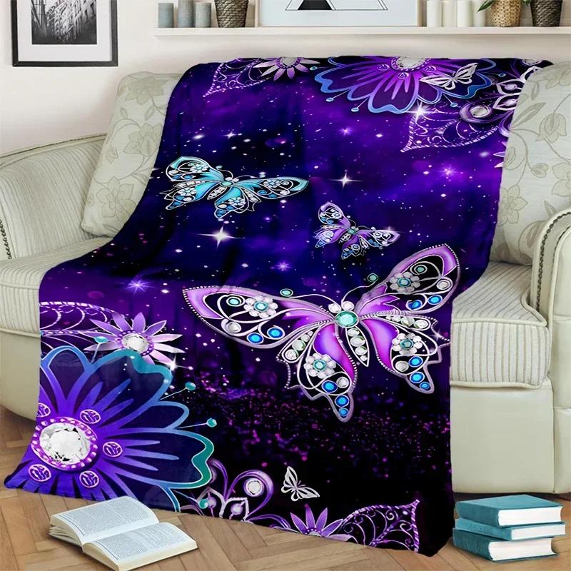 Cartoon Dream Butterfly Flower Blanket,Soft Throw Blanket for Home Bedroom Bed Sofa Picnic Travel Office Rest Nap Cover Blanket