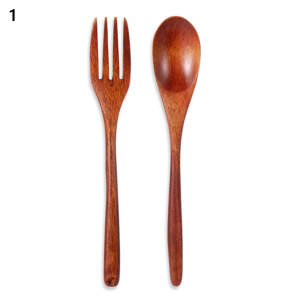 Portable Wooden Cutlery Set Spoon Fork Cutter Reusable Wood Bamboo Flatware With Bags Dinnerware Tableware Student Lunch Gift