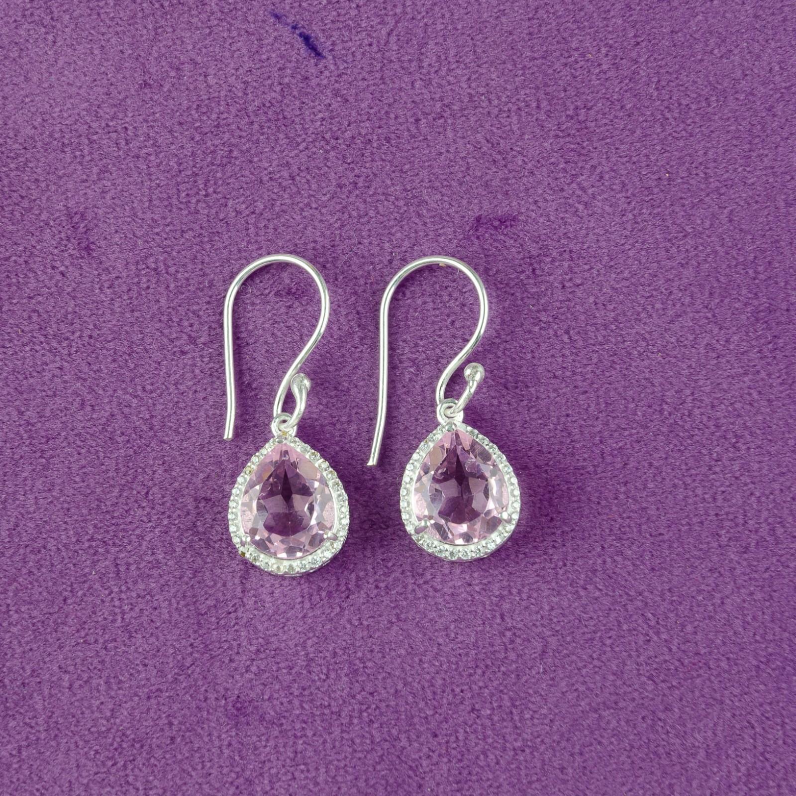 

Морганит Драгоценный камень 925 Стерлинговое серебро Циркон Ювелирные изделия Висячие серьги 1,80 CZE-4-1