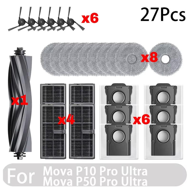 A65T-Akcesoria Do Mova P50 Pro Ultra, Do Mova P10 Pro Ultra Szczotka Tricut Filtr Hepa Ścierka Mopująca Worek na Kurz Pasują