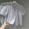 1116 Summer New Bubble Sleeve Shirt Women's Small Lace Splicing Bubble Sleeve Short Sleeve Top
