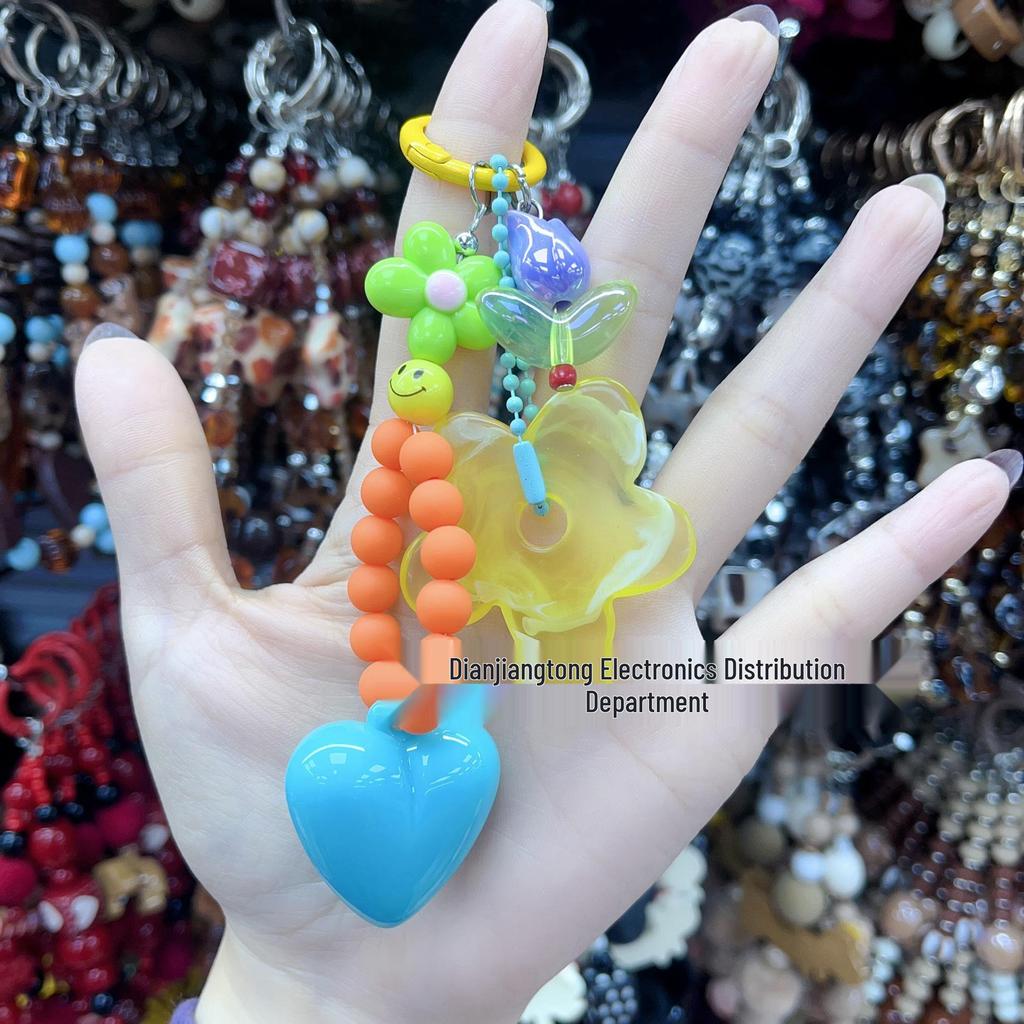 Korean Style Beaded Bow Heart Keychain & Phone Case Charm
