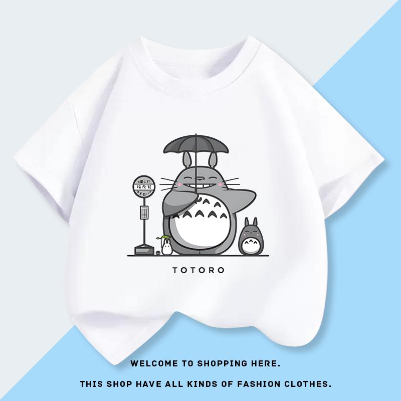 Miyazaki Hayao Totoro Printed T-shirt for Children's Summer Casual Candy Color Pure Cotton Top Fashion Casual Children's T-shirt
