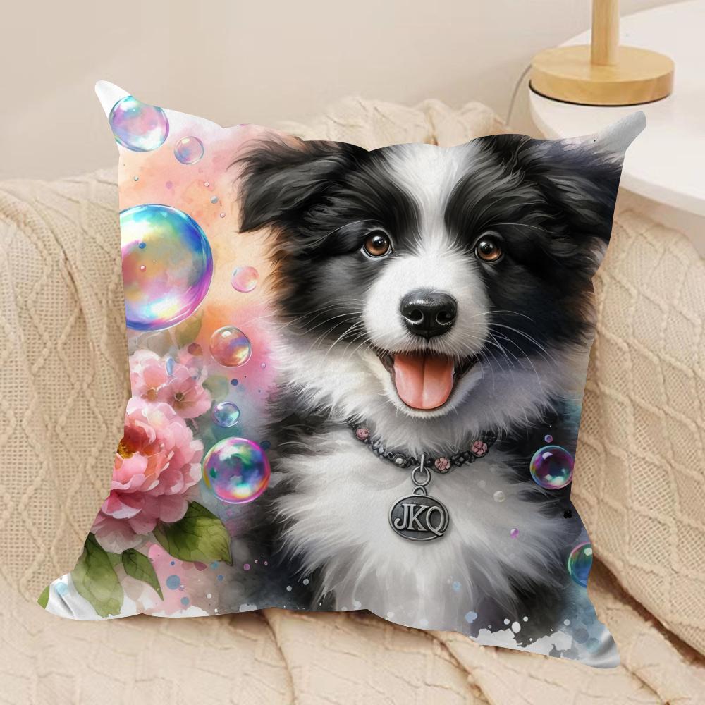 watercolor Pet Dog Cushion Cover Soft Plush Fabric DoubleSided Printed Cushion Covers for All Seasons Modern HomeDecor Gift