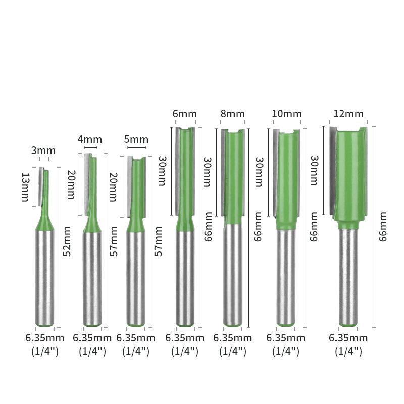 6mm 6.35mm Shank straight groove trimming cutter, 3 4 5 6 8 10 12mm hard alloy trimming slotting woodworking milling cutter
