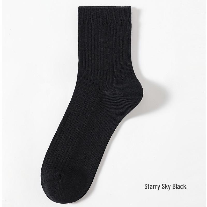 Men's Antibacterial Sweat-Absorbing Cotton Mid-Calf Socks for Business & Casual Wear - Fall/Winter Versatile Styles