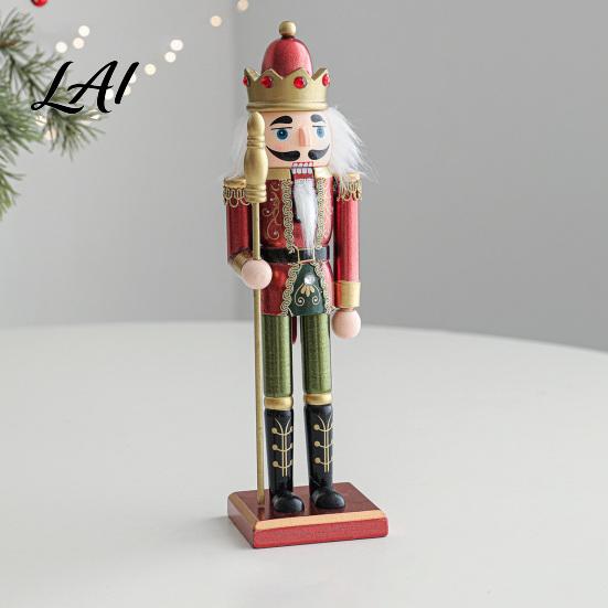 Decorative Wooden Nutcracker Soldier Figurine Handcrafted Solid Wood Christmas Tabletop Ornament Holiday Table Decor for Desk And Bookshelf
