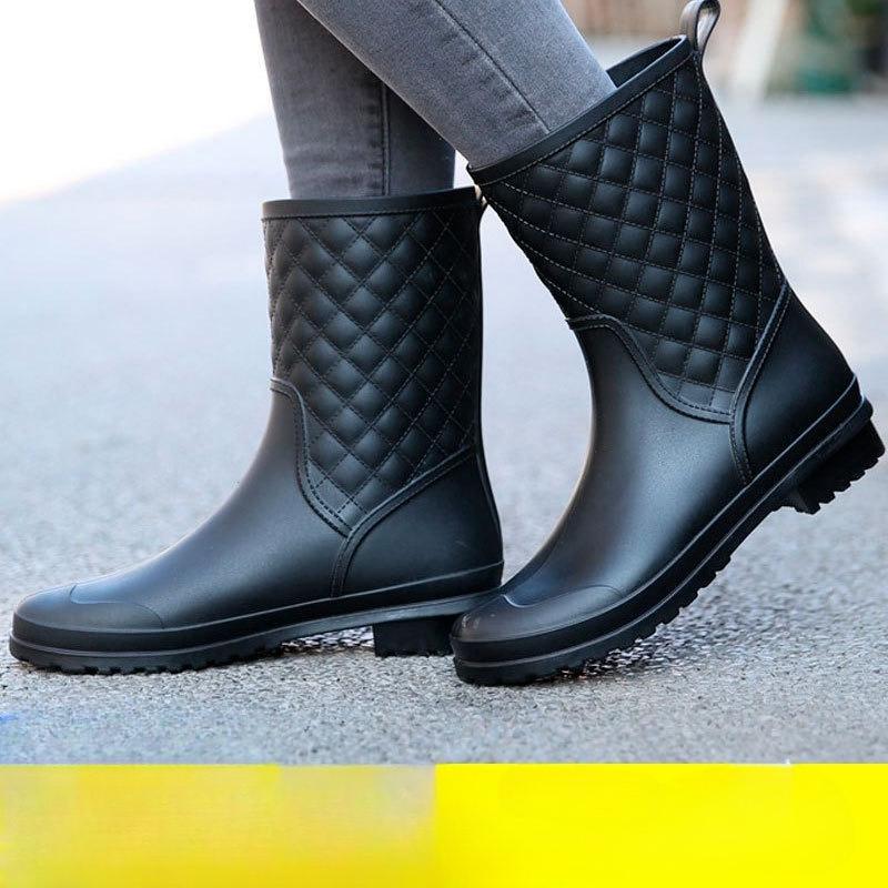 Women Rain Boots Fashion Non-Slip Women Boots Plaid Casual Rubber Shoes Comfor Wear-resistant Women's Waterproof Shoes