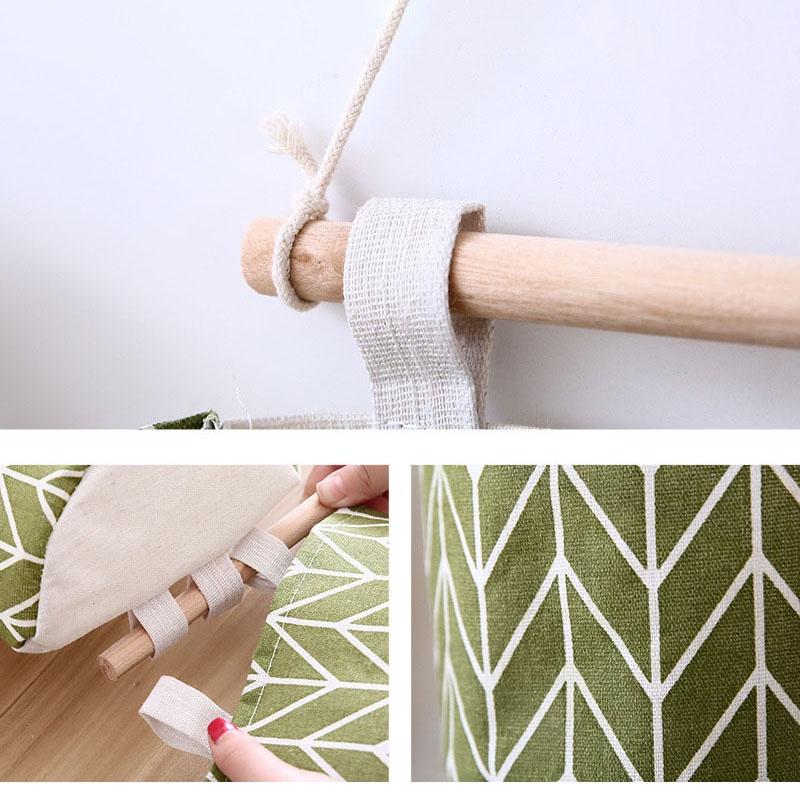 Elegant Space-saving Hanging Storage Bag With Durable Cotton Linen And 3 Pockets For Sundries
