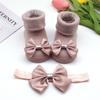 Girls Headband + Socks Set 0-12 Months Cute Toddler Princess Socks Autumn Infant Bow-knot Socks