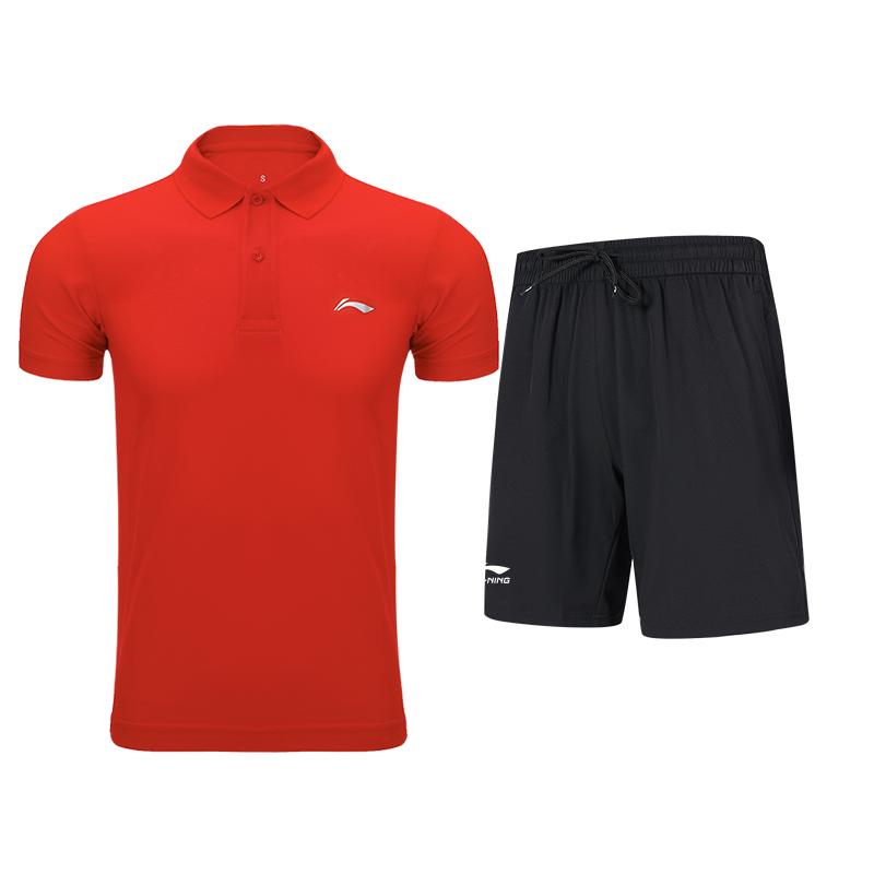 Li-Ning Удобные Дышащие Кожаные Короткие Рукава Влагоотводящие Универсальные Шорты Повседневный Спортивный Комплект Унисекс комплекты GKMB183-3 XL