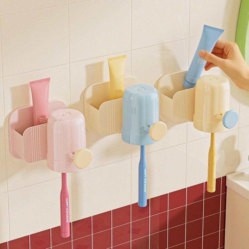 Plastic Toothbrush Storage Rack Dopamine No Drilling Rack Mouthwash Cup Holder  Bathroom Storage