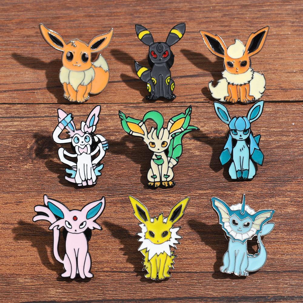 9pcs Cartoon Creative Eevee Enamel Pins Eeveelution Pocket Monster Metal Brooch Badge Backpack Accessory Gifts