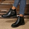 Round Toe Block Heel Boots Women's Fashion Winter Rivet Metal Buckle Anti-Slip Wear-Resistant Short Thigh Boots