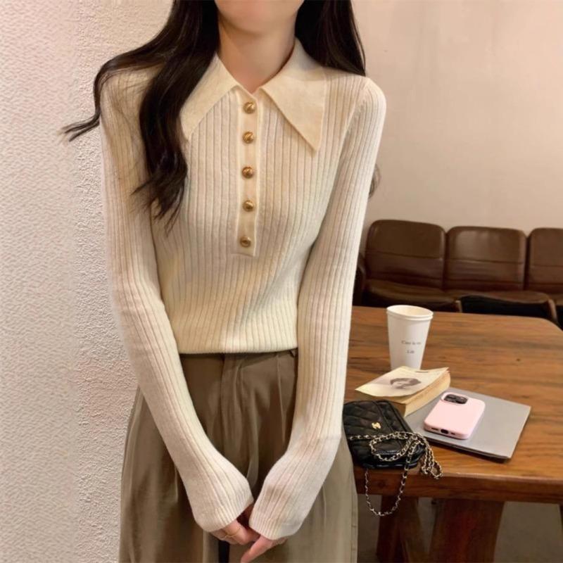 New spring and autumn collar knitted sweater chic bottoming shirt women's autumn and winter high-end sweater