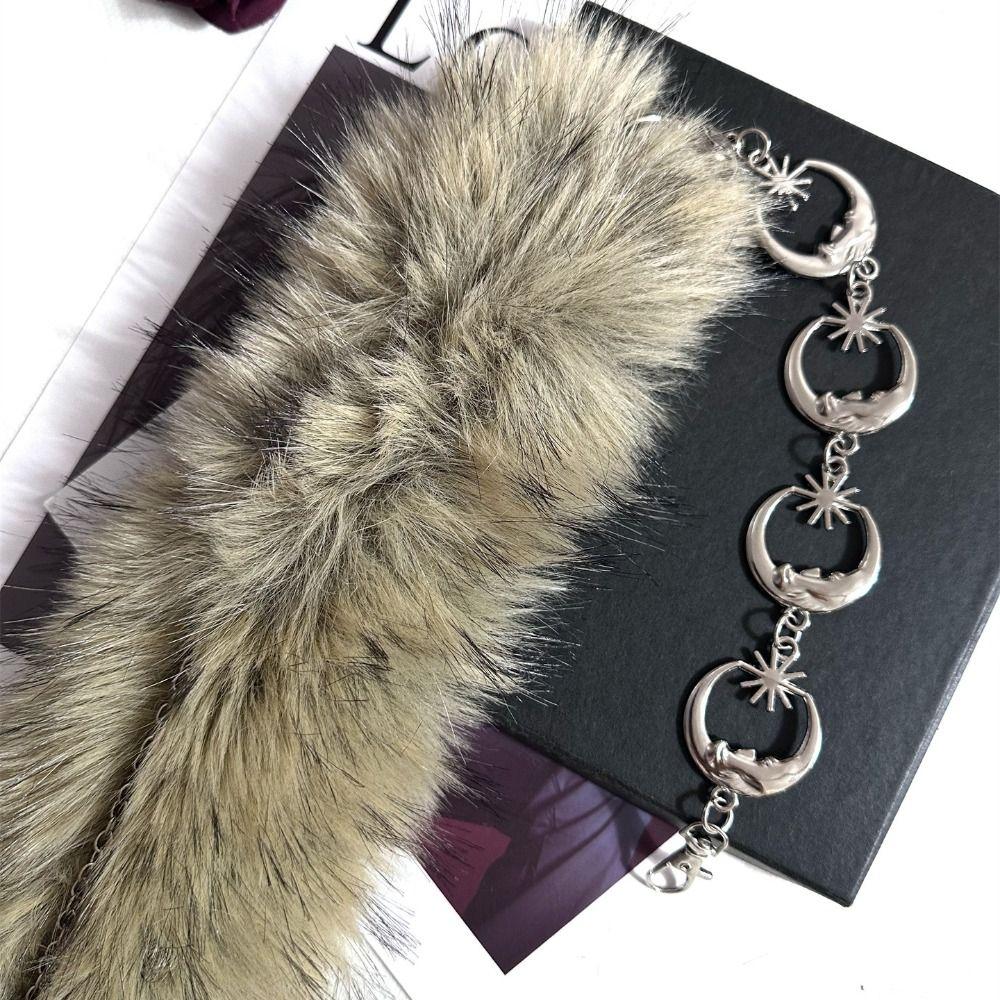 Vintage Trendy Design Faux Fur Belts Spicy Girl Metal Chain Furry Splicing Belt Punk Y2K Waist Chain Women Fashion