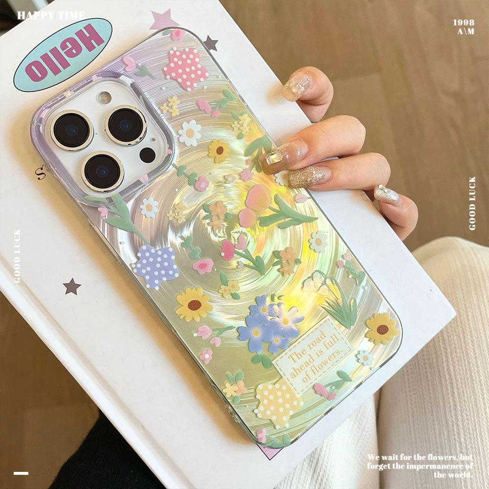 Full Screen Flowers  Suitable for Iphone16 Phone Case 15promax Laser 14 Shockproof 13 Premium 12 Soft Bezel