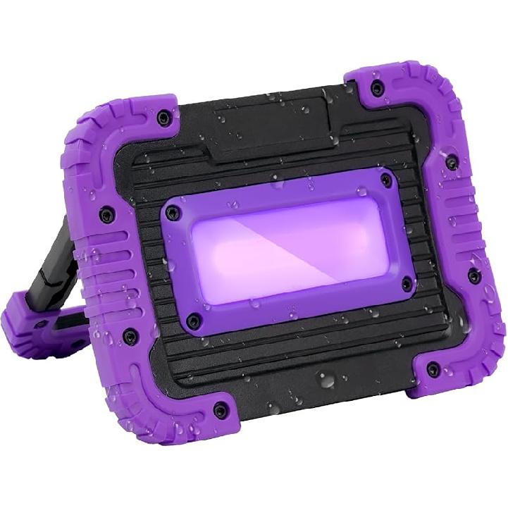 Rechargeable Black Light, Battery Powered Blacklight, Cordless 395nm Ultraviolet Flood Light for Neon Glow Party,Halloween,Body Painting,2 Packs 20W-1 Pack
