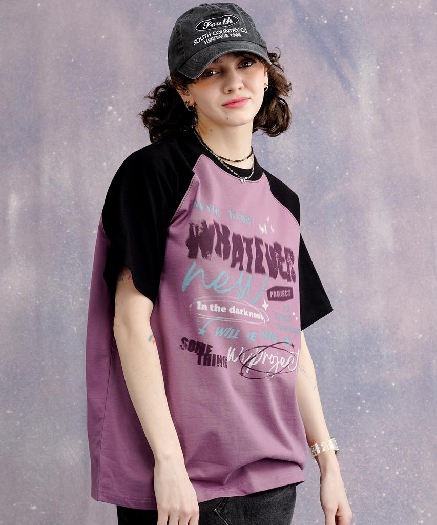 WV PROJECT Something Raglan Short Sleeve T-Shirt Pale Purple Mjst7708