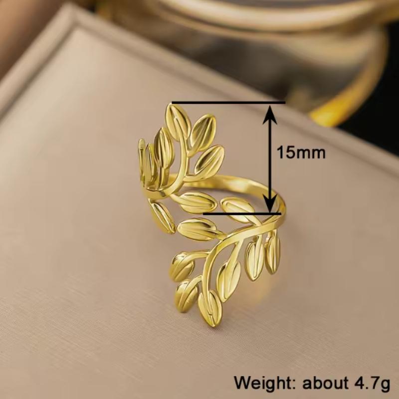 Minimally Gold Color Leaf Opening Ring with Multiple Functions for Women's Daily Wear Holiday Party Jewelry Gifts