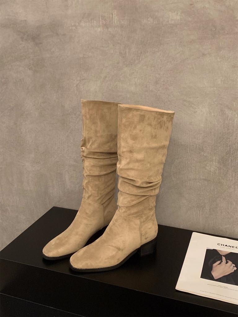 High Heel Skinny Boots Square Head Medium Tube Knight Boots Women's Shoes 2025 New Spring, Autumn and Winter Stacking Boots Long Boots