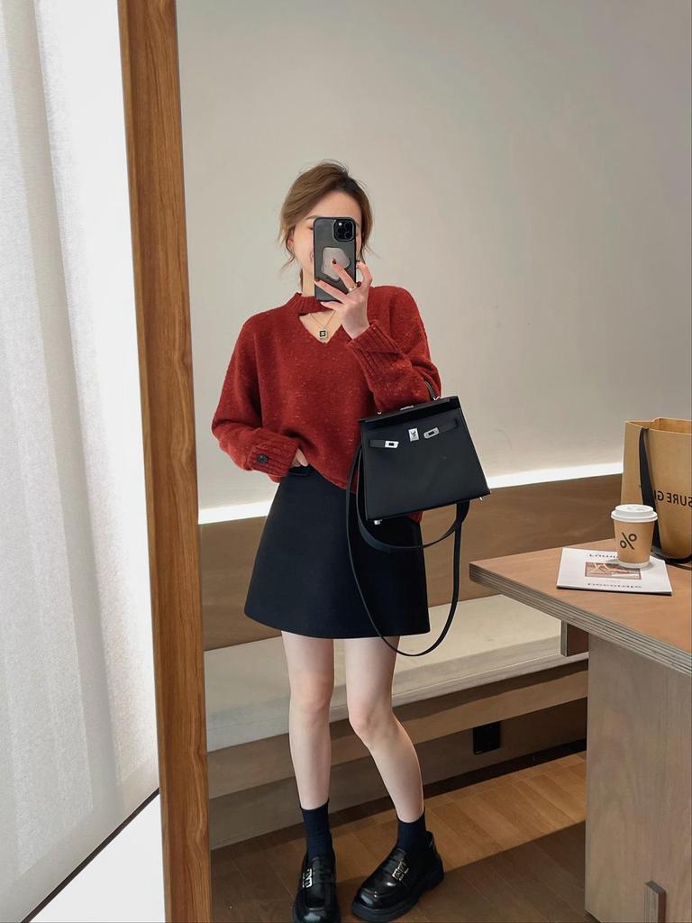 Women's High Waist A-Line Wool Skirt - Plain, Slim Fit, Versatile Midi for Spring, Autumn, Winter