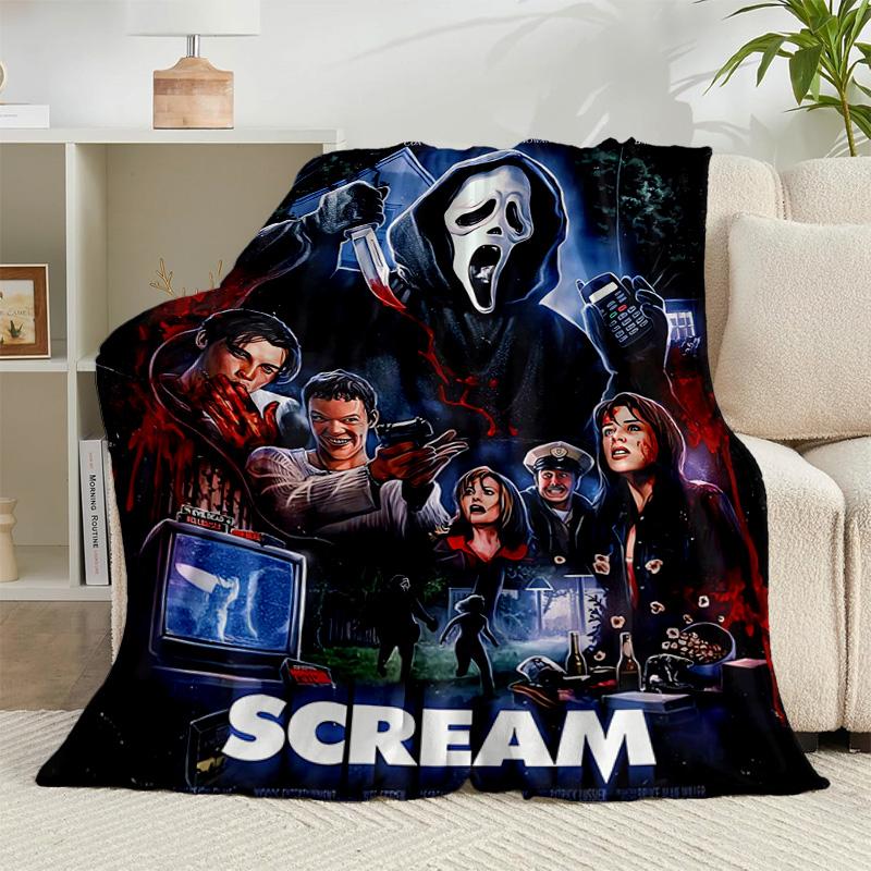 1PC Heartbeat Ghostface Of Horror Flannel Blanket Gift, Suitable for Both Men And Women, Soft Ideal for Beds And Sofa, Birthday Or Christmas Gift