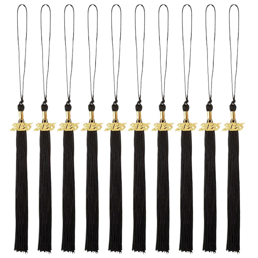 10pcs Graduation Tassel with Gold Date Mortarboard Tassel Fringe Pendant for 2025 Graduation Party Decorations Accessories