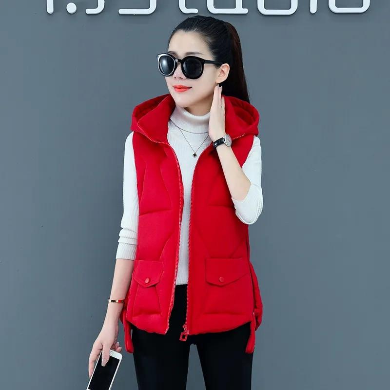 Autumn Winter Short Cotton Vest Hooded Women Jacket Sleeveless Coat Warm Ladies Winter Waistcoat