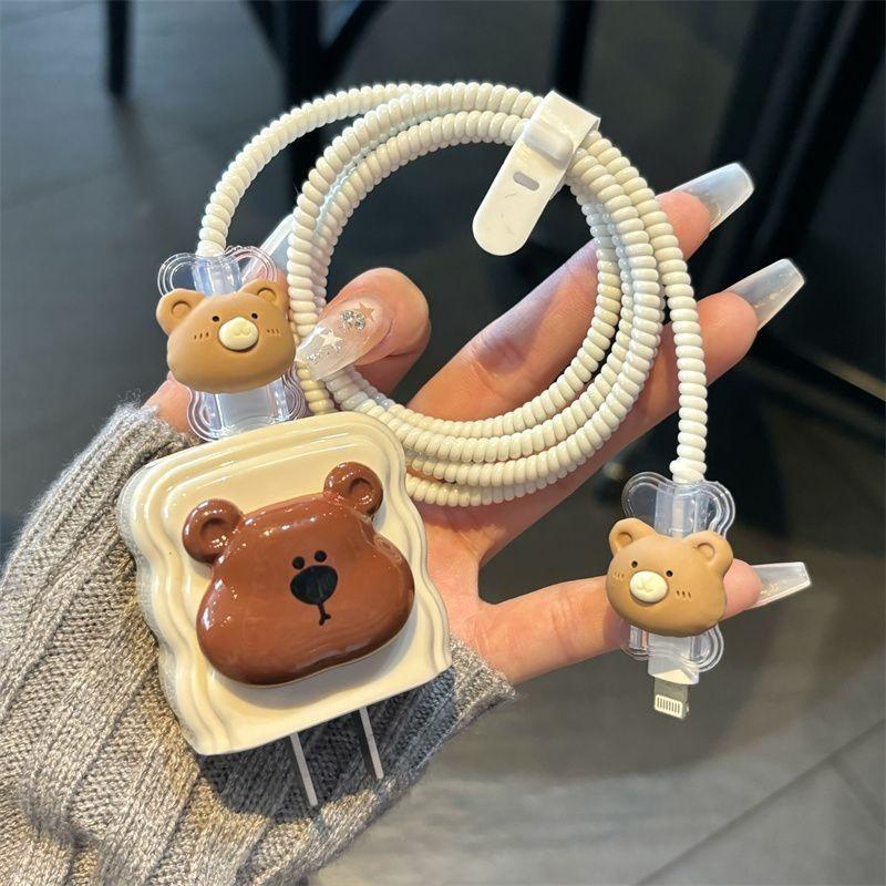 

Защитный чехол для зарядного устройства Apple 15promax с милым медведем для iPhone 14 13, кабель для передачи данных, защита от разрыва 12, быстрая зарядка 18/20 Вт A