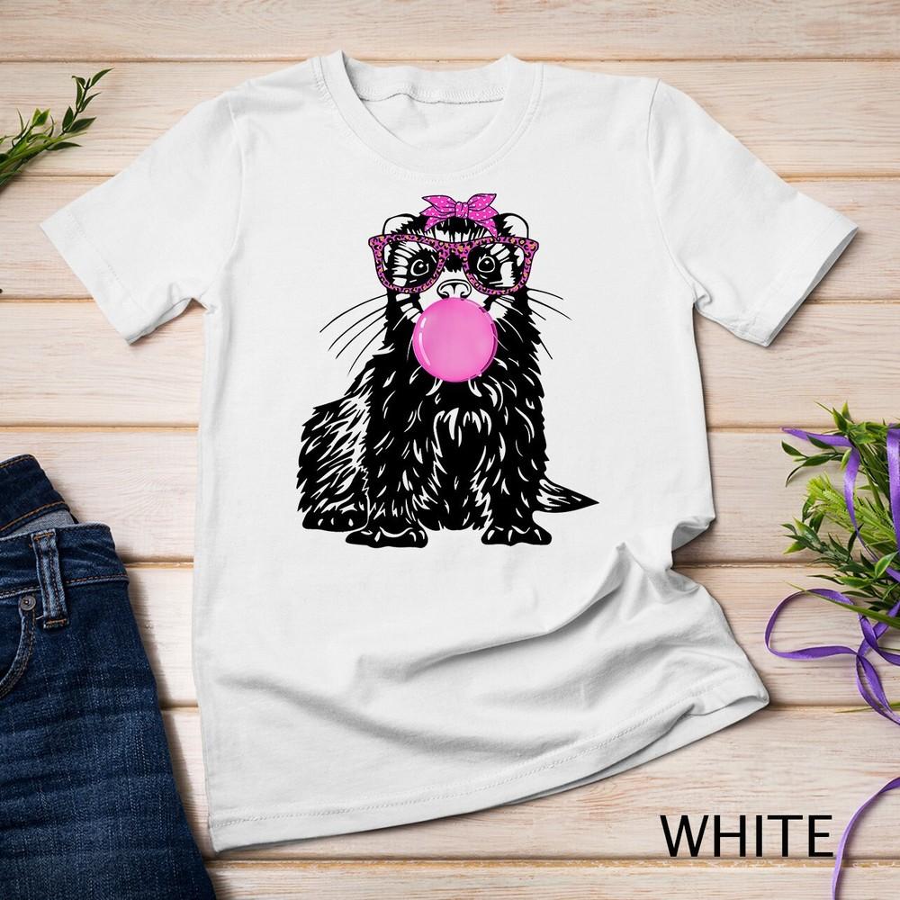 

cute Ferret with bubble gum bandana glasses Unisex T-shirt 4XL