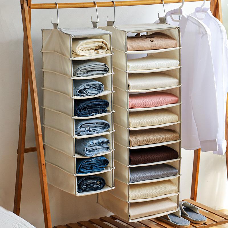 Cotton Closet Organizer Bag, Multi-Layer Hanging Wardrobe Storage, Washable Foldable 3D Storage, Home Layered Space Saver