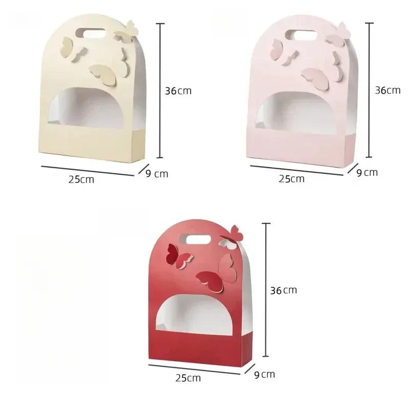 5/10PCS Portable Wedding Favour Boxes 3D Butterfly Carrier Bag Pink Floral Arrangement Gift Paper Package Flower Bouquet Bags