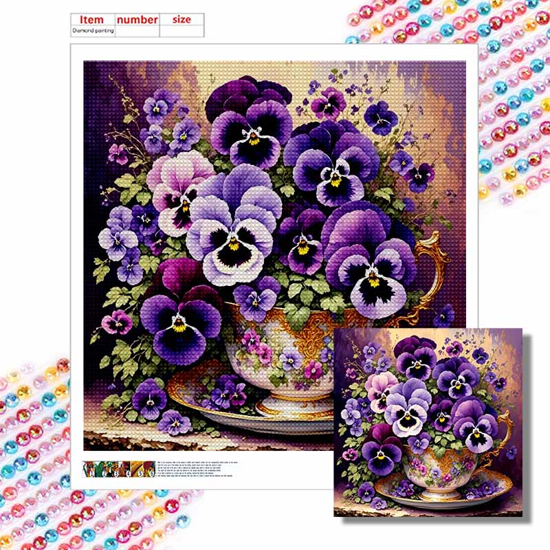 New Arrival 5D DIY Full Circle Diamond Painting "Teacup Purple Flower" Embroidery Cross Stitch Home Decor Gift