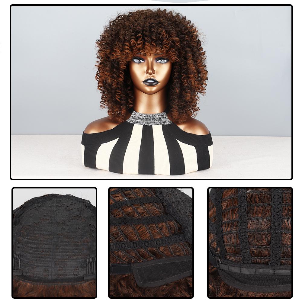 LISI HAIR Afro Women Short Brown Wig Synthetic Fiber Curly Hair Wigs for Women Fluffy Ombre Hairstyle Party Regular Curly Wig