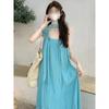 Women's summer lake blue neck sling dress dopamine bright Xinjiang wear seaside vacation beach dress
