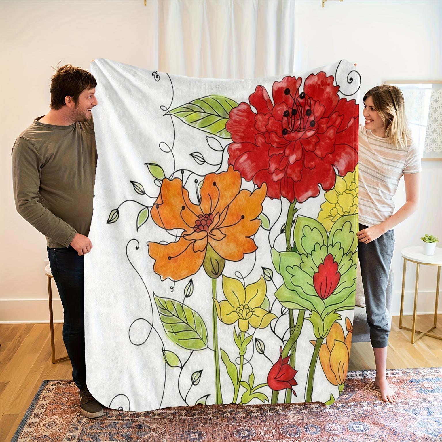 

1pc Floral Print Flannel Blanket - Soft, Breathable Polyester, All-Season Comfort, Machine Washable, Contemporary Style wit 130x150cm51x59in