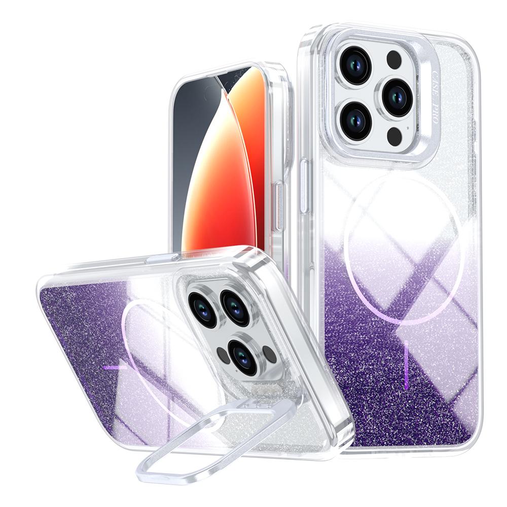 For iPhone 14 Pro Max Magnetic Case Gradient Glitter Shockproof TPU PC Phone Cover Compatible with MagSafe