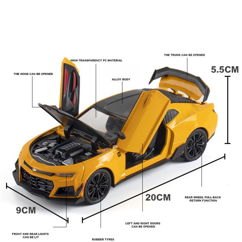 1/24 Alloy Die Cast Chevrolet Camaro Sports Car Model Toy Vehicle Simulation Sound Light Pull Back Collection Toys for Children Gifts