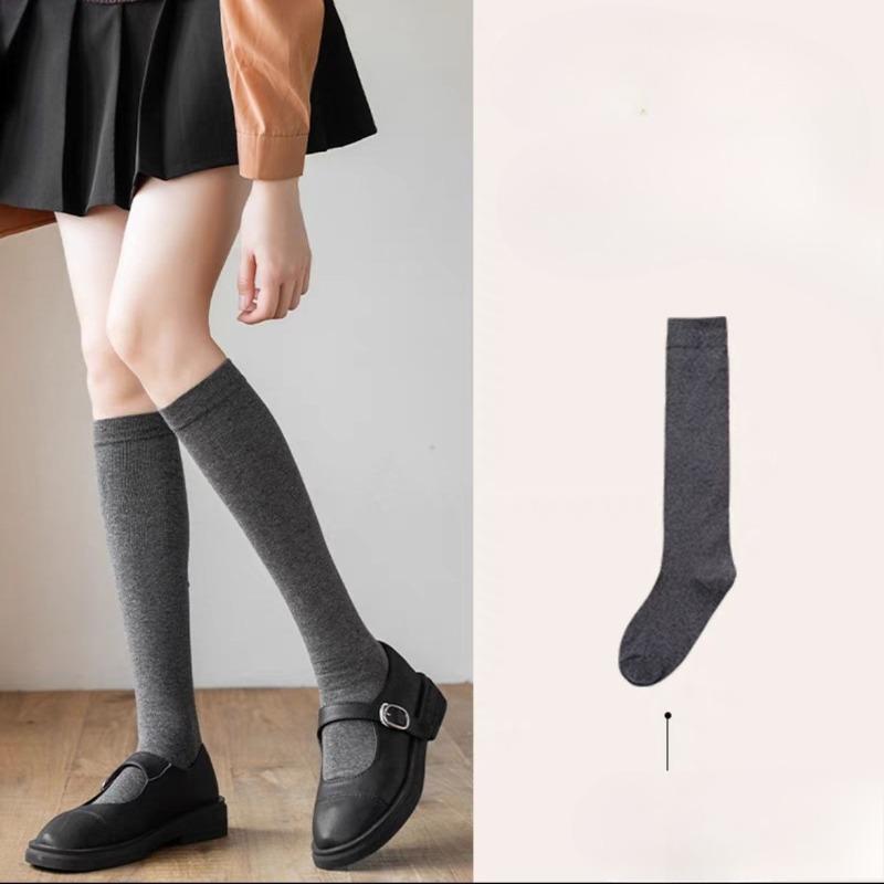 

Осенне-зимние однотонные носки до икры, чистый хлопок, ретро школьный стиль, милые, простые и дышащие 1 pair темно-серого