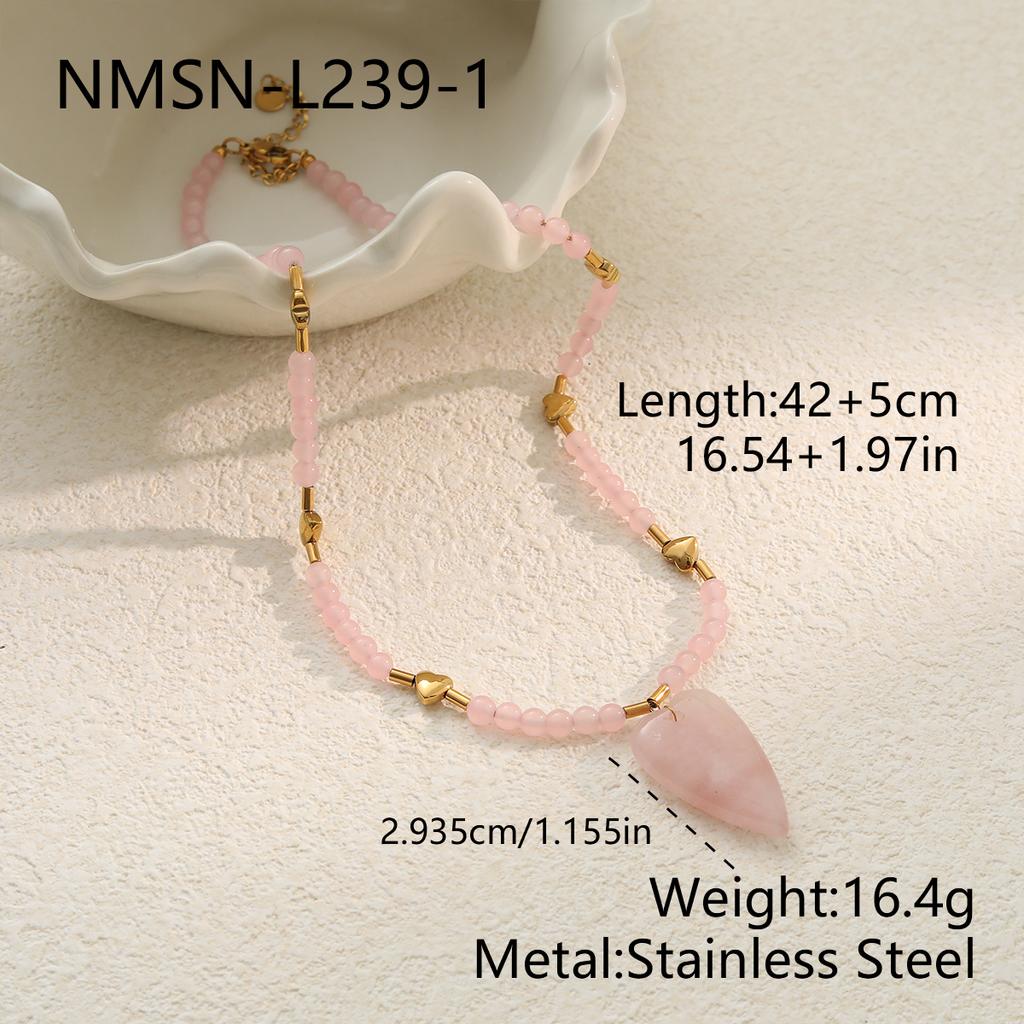 NIMAI 18K PVD Gold Stainless Steel Beaded Jewelry Set Natural Stone Heart Pendant Necklace Bracelet Set Women Factory