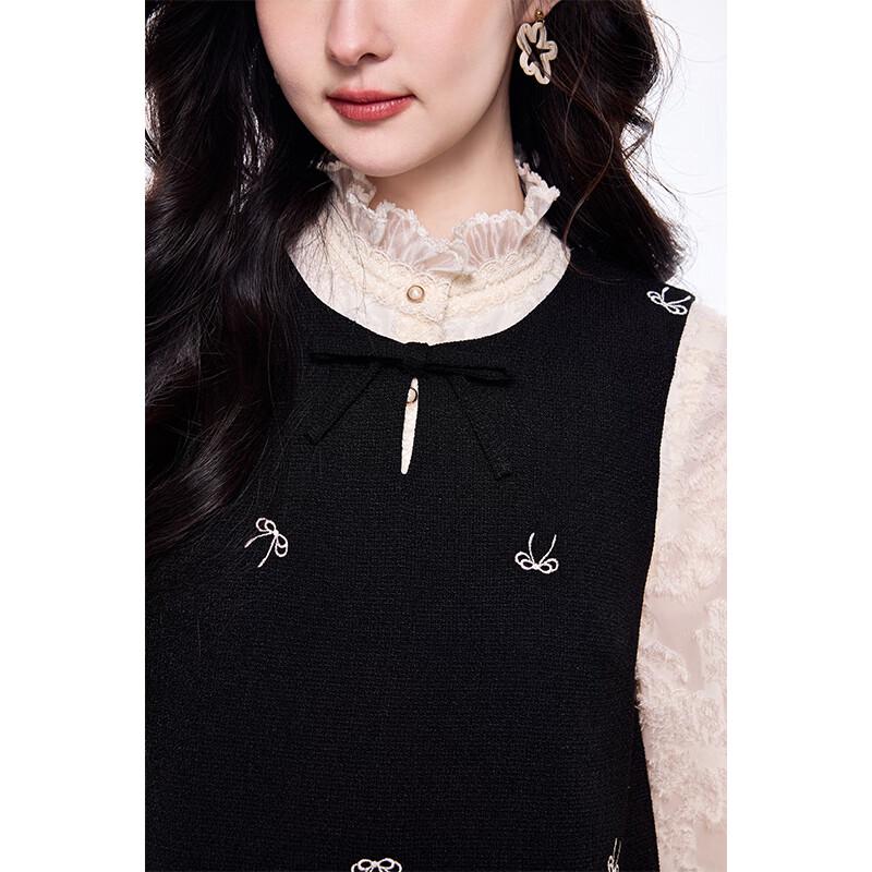 Herbstwasser Dame 2025 Frühling Ärmelloses Stickerei-Kleid mit Schleife