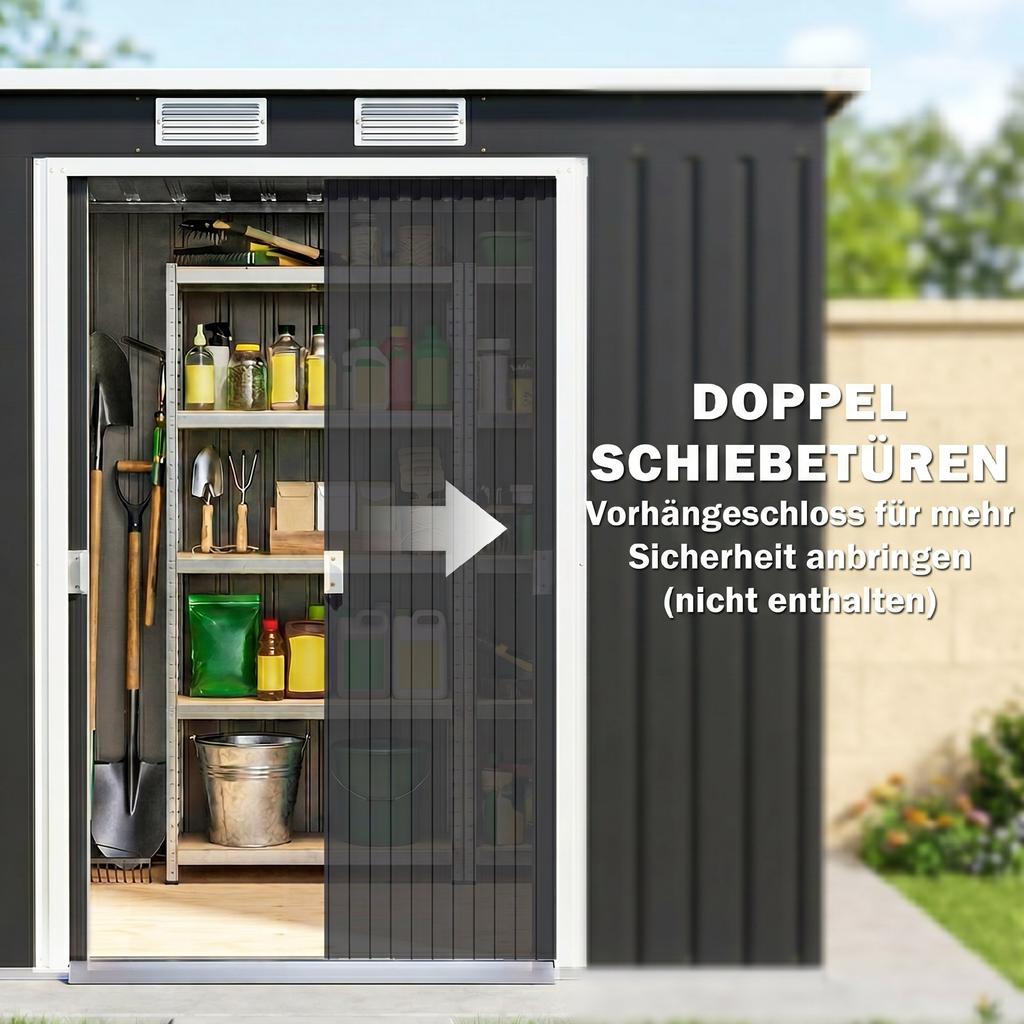 7 x 4 ft Gegalvaniseerd Stalen Tuinhuisje, met Fundament Kit - Donkergrijs