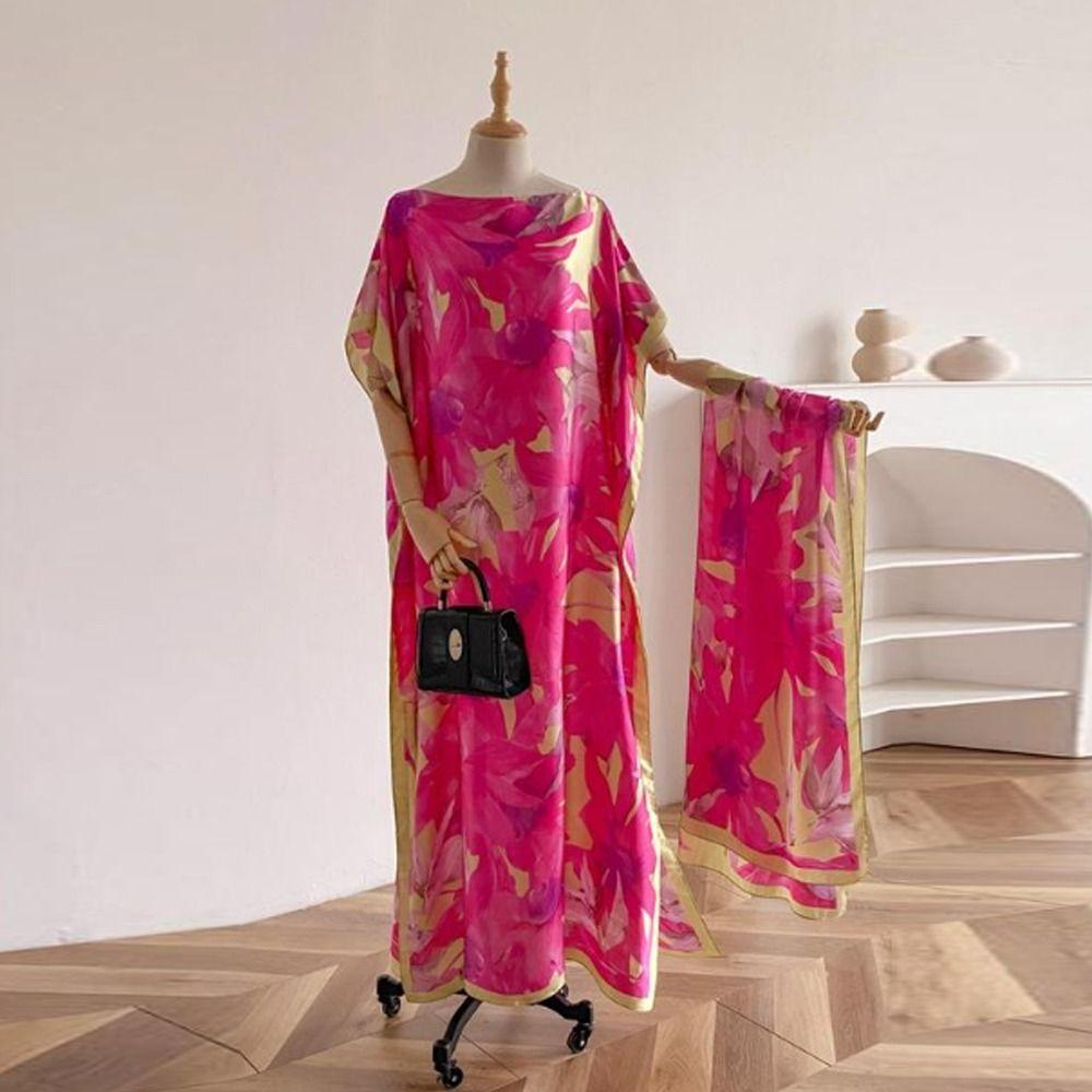 Elegant Print Cape Shawl Floral Butterfly Peacock Cape Shawl Scarf for Beach Vacation