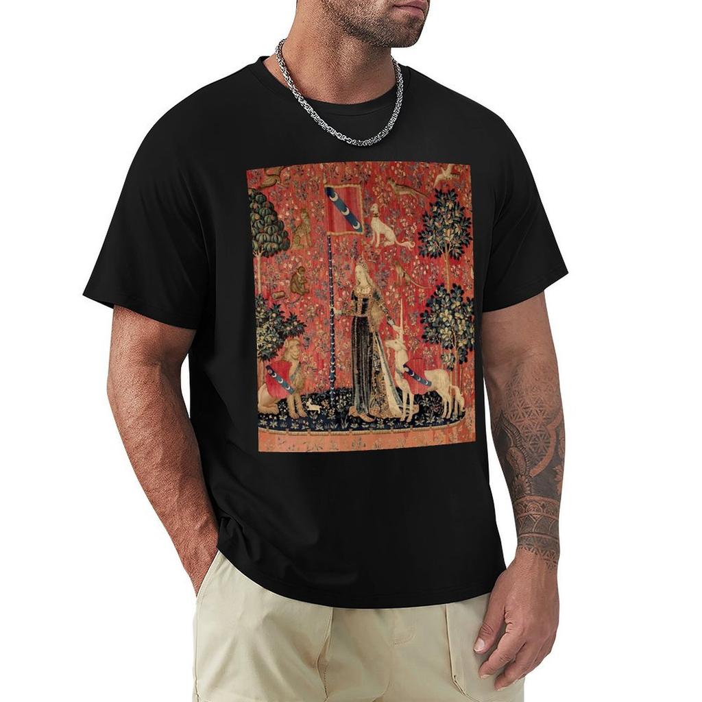 Medieval Unicorn Floral Tapestry TShirt Breathable Travel TShirt