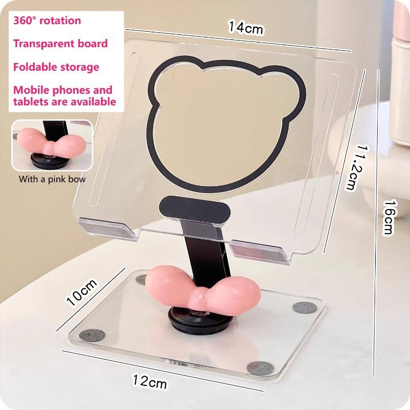Ins Transparent Mobile Phone Rotating Stand Acrylic Clear Cute Bear Folding Tablet Computer Watching TV Storage Stand School